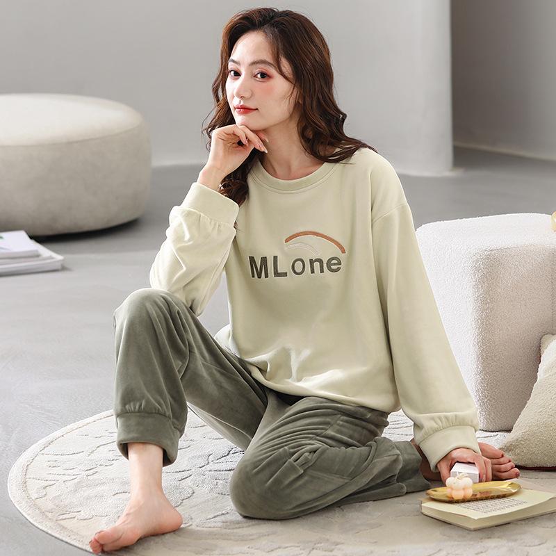 Pajamas Women'S Autumn And Winter Island Fleece Pullover Can Be Worn Outside Coral Fleece Thin Fleece Loungewear Set
