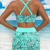 Bikini Due Pezzi Stampa Coulisse Vita Alta Taglie Forti Set Tre Pezzi Elegante