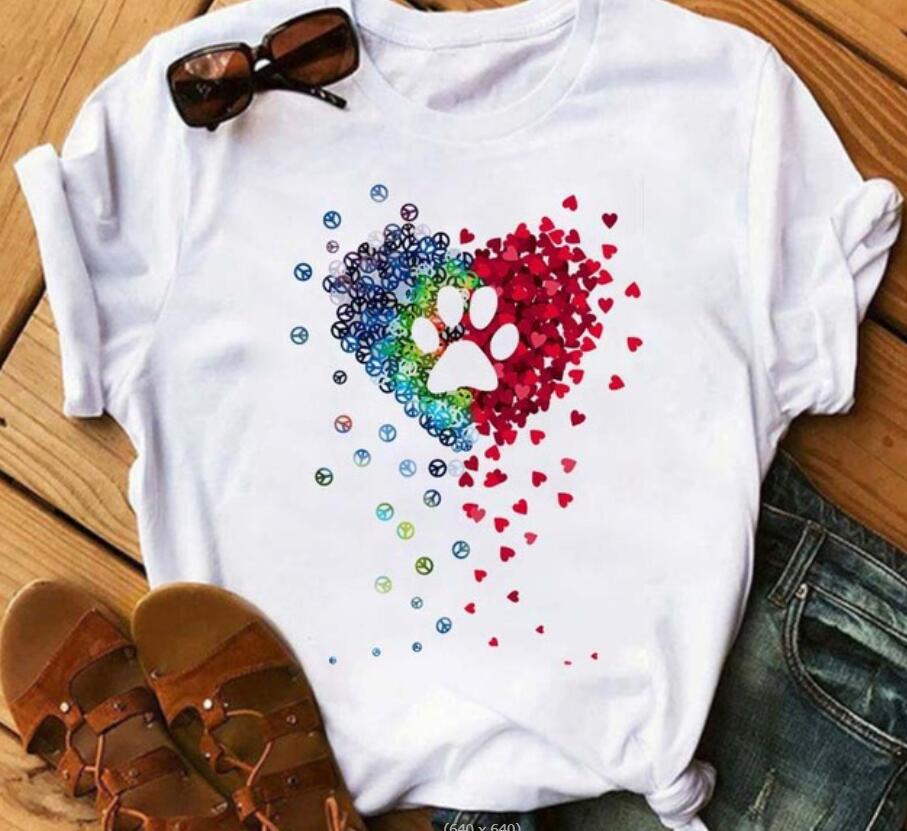 Women's Round Neck White Short-sleeved T-shirt Fashion Printed Valentine's Day Base Shirt Aesthetic Clothes Summer Polyester