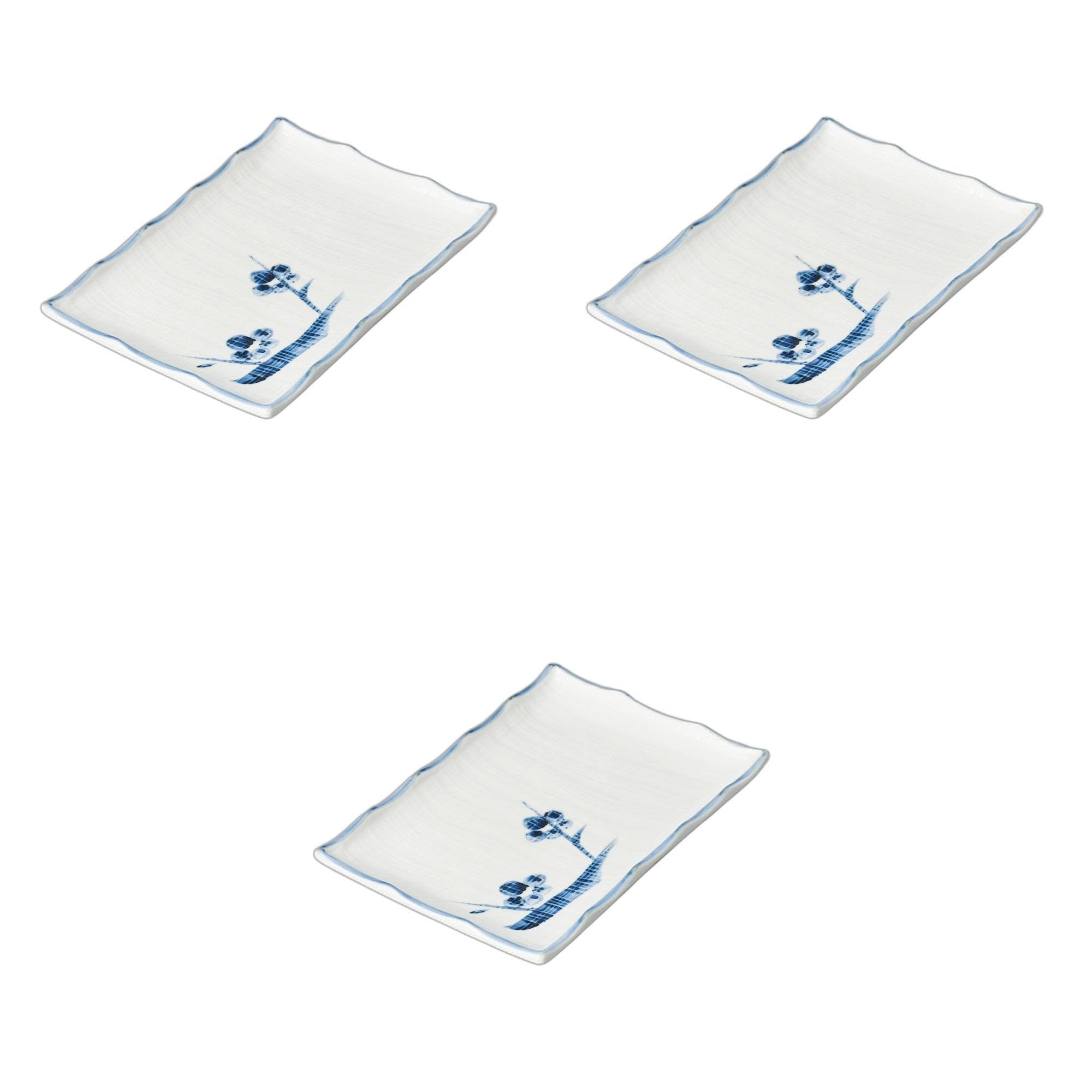 

Set of 3 Blue Plum Blossom Yakitori Plates x 15 x Ceramic Yakitori Plates by Setomonohonpo Cloth-Weave 8.0cm [21 3cm]