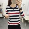 Autumn Clothes Plus Size Loose Stripes Long Sleeve T-Shirts, Women's Middle-Aged Moms, Cotton Autumn Clothes, Women's Wearing Base Shirts