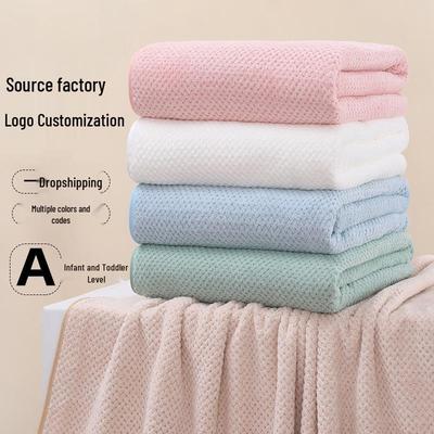 Coral Fleece Quick-Dry Large Bath Towel: Absorbent, Thickened Pineapple Grid Design for Beach, Swimming, or Beauty Salon.