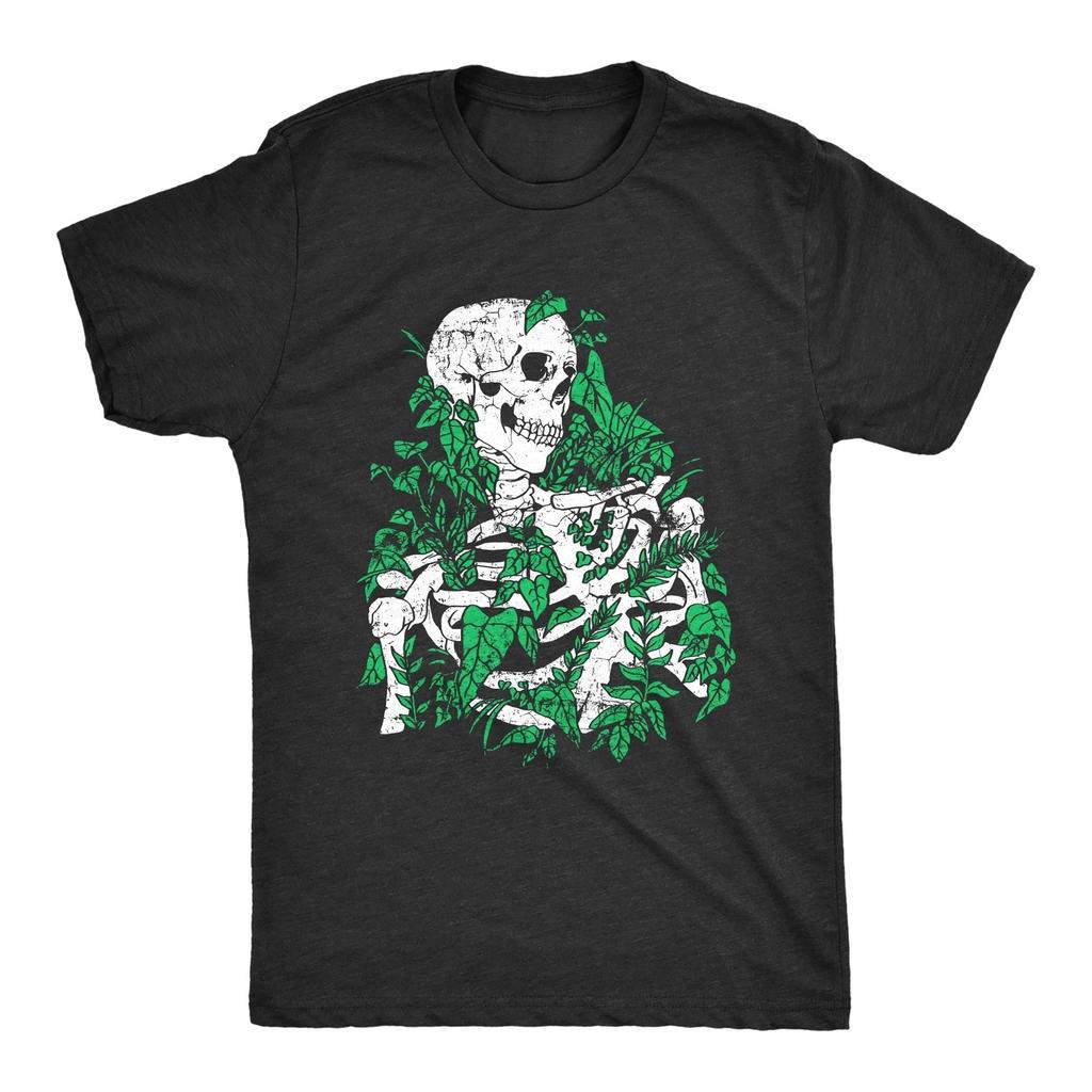 Male Skull Overgrown with Weeds Tee Fun Death Nature Lover Comfortable and Soft Funny Daily Spo