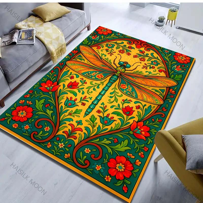 Vintage Drawing Dragonfly Print Carpet for Bedroom Living Room Bedside Sofa Floor Mat Modern Home Decor Area Rug for Gifts