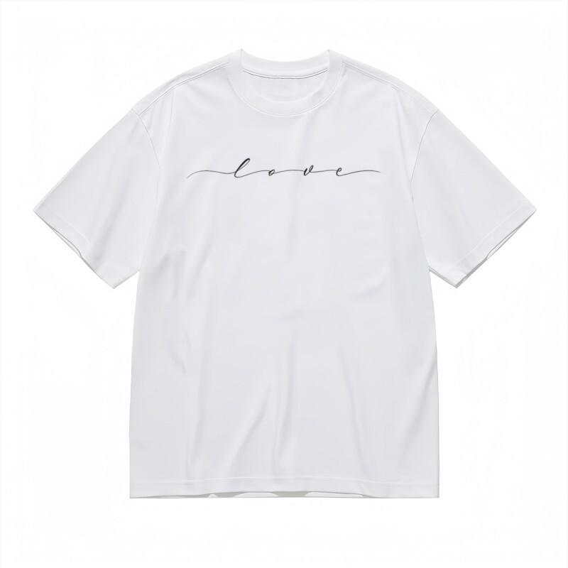 Men's Comfortable Classic T-Shirt Minimalist Love Script Design Tee White Tops