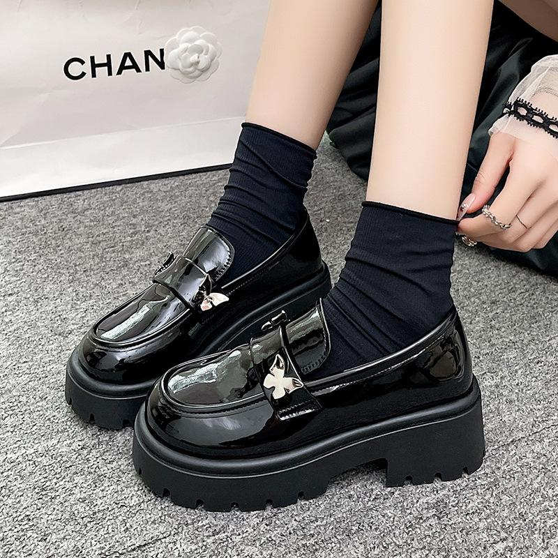Thick-soled Heightening Loafers Women's 2025 Autumn New British Style Small Leather Shoes One Pedal Women's Shoes Small Fragrant Style Single Shoes