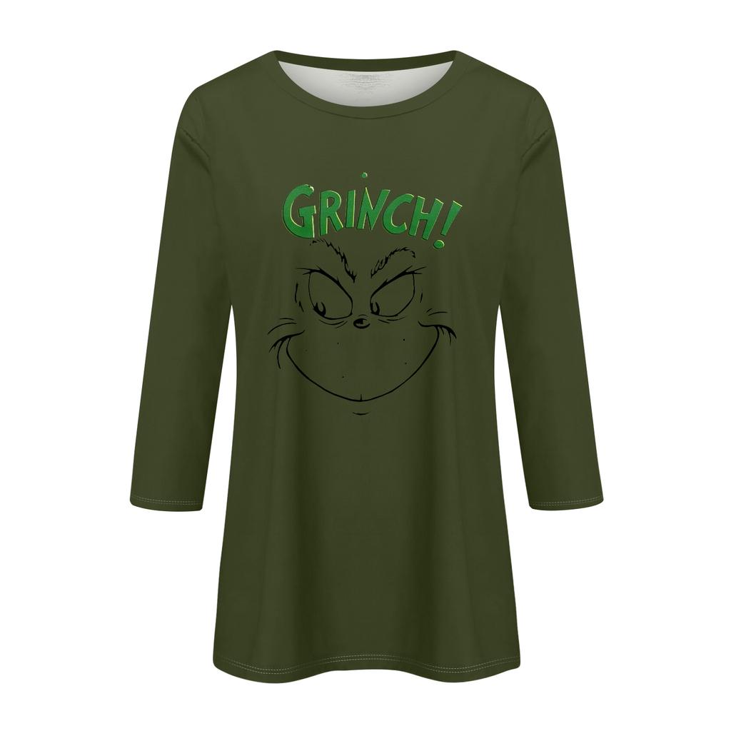 3/4 Sleeve Tops For Women T-Shirt Casual Christmas Print Tops T Shirt Round Neck Pullover Blouse