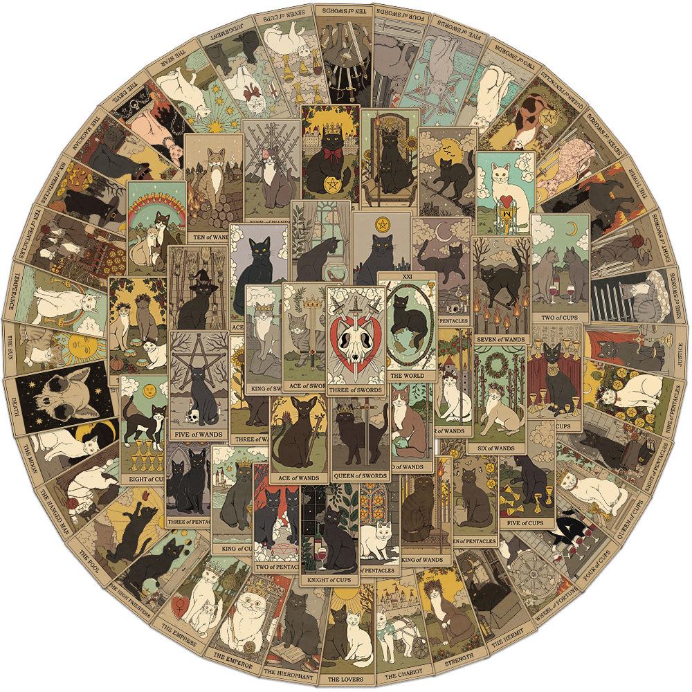 72Pcs Cat Tarot Pai Graffiti Stickers Decorative Luggage Case Pen Guitar Notebook Waterproof Tearable Pvc Stickers