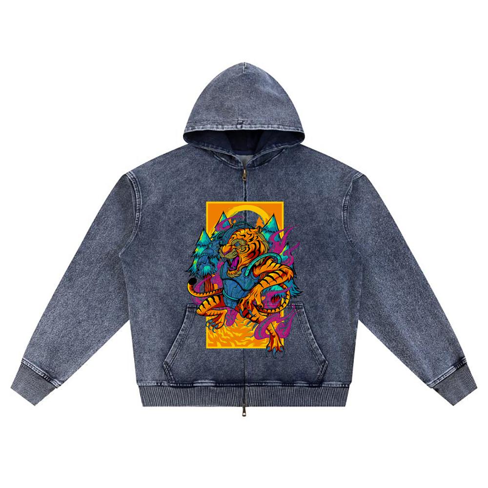 

Худи на молнии из вязаного денима с DTG-принтом, копия Tigre Androide Brother Print, худи на молнии XL темно-синий