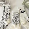 3 Pairs of Abstract Line Paintings, Personalized Creativity, Men's and Women's Mid Socks, Long Socks, and Stockings