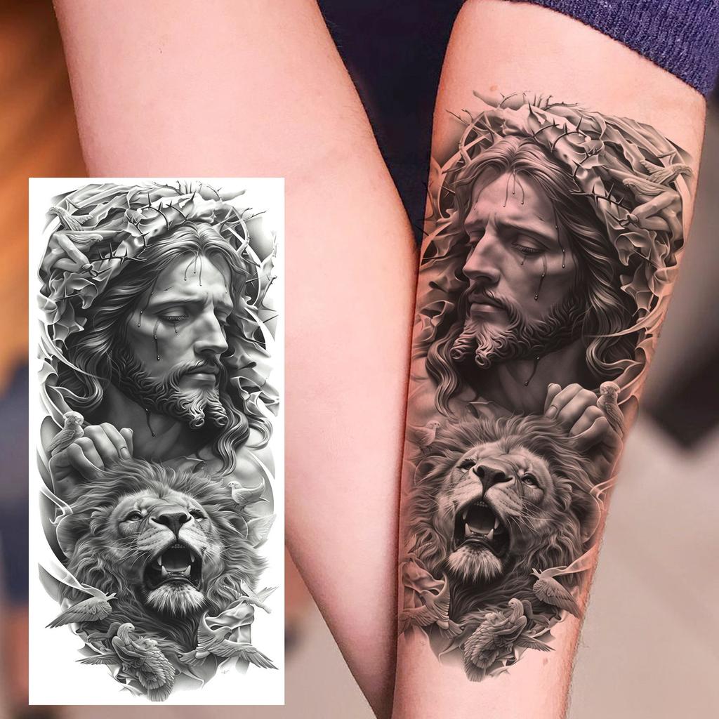 1 lapelis Realistiški Jėzaus Šventosios Motinos Maldos Laikini Tatuiruotės Vyrams Moterims Suaugusiems Ilgai Išliekančios Vandeniui Atsparios Laikinos Netikros Tatuiruotės Lipdukas