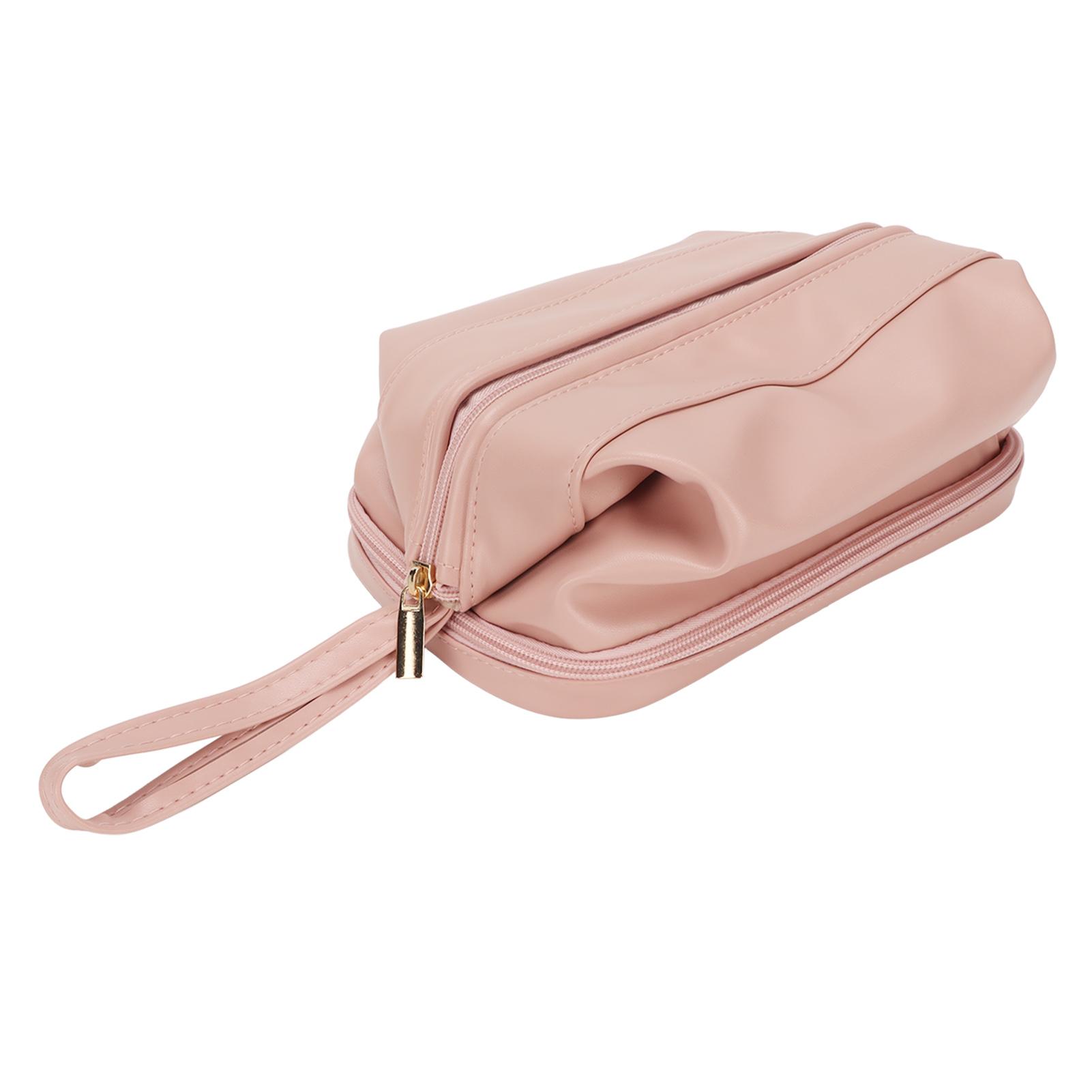 Большая косметичка двухслойная розовая портативная косметичка из искусственной кожи для косметических путешествий