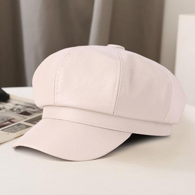 Yousheng Dames Baret Vintage Stijl Effen Kleur Imitatieleer Britse Stijl Achthoekige Hoed Korte Rand Schildershoed Feesten Shoppen Krantenjongenspet