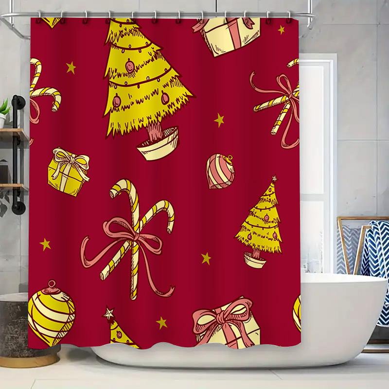 

Christmas Shower Curtain Festive Red Background with Candy Canes Trees for Bathroom Decorations Perfect Gift Idea #9042381657 90x180cm