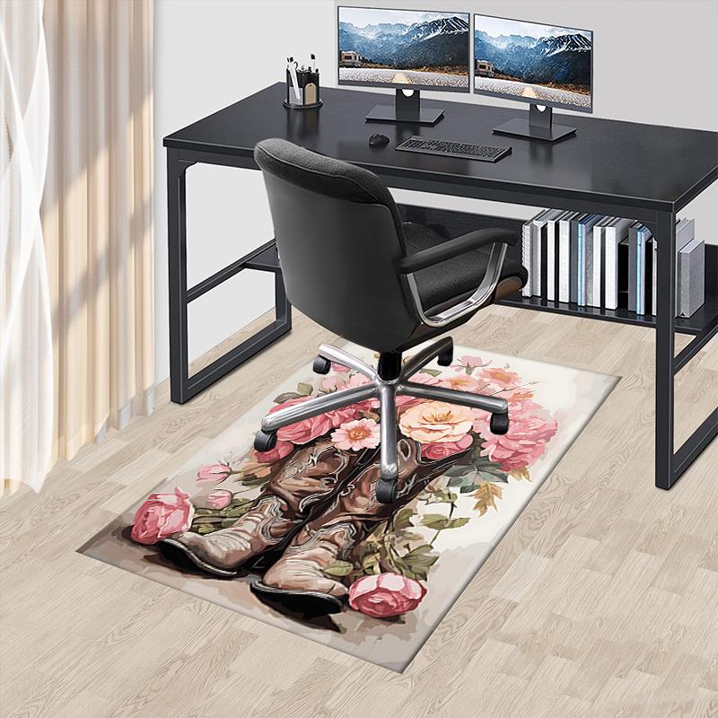 Western Cowboy Boot Chair Mat Office Carpet, Oversized Rug for Home Decor, Sofa Mat, Desk Pad Gift, Suitable for Bedroom, Living Room, Various Rooms