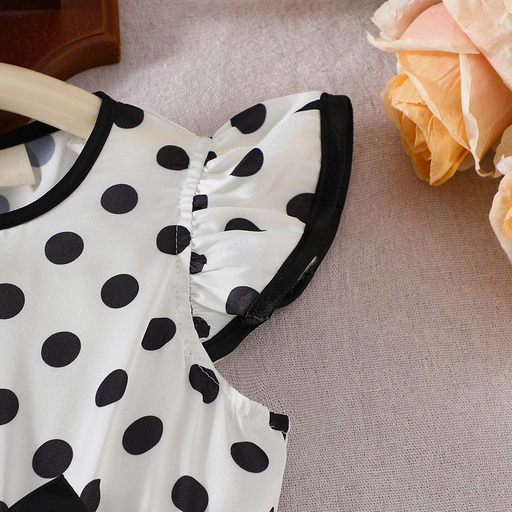 Abito alla moda da bambina con stampa pois - Abito estivo da principessa per bambini con fiocco