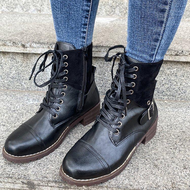 

New Large Round Head Thick Heel Lace up Women s Low Boot