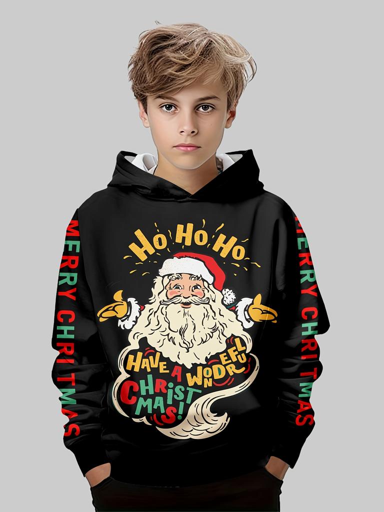 Kids Clothes Funny Christmas Hoodies Reindeer Santa Claus Long Sleeve Thin Sweatshirt for Boys Girls Xmas Gift for Children Top