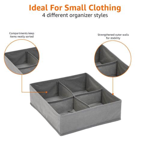 Basic Storage Boxes and Drawer Organizers, Gray, for Dressers and Underwear, Set of 4