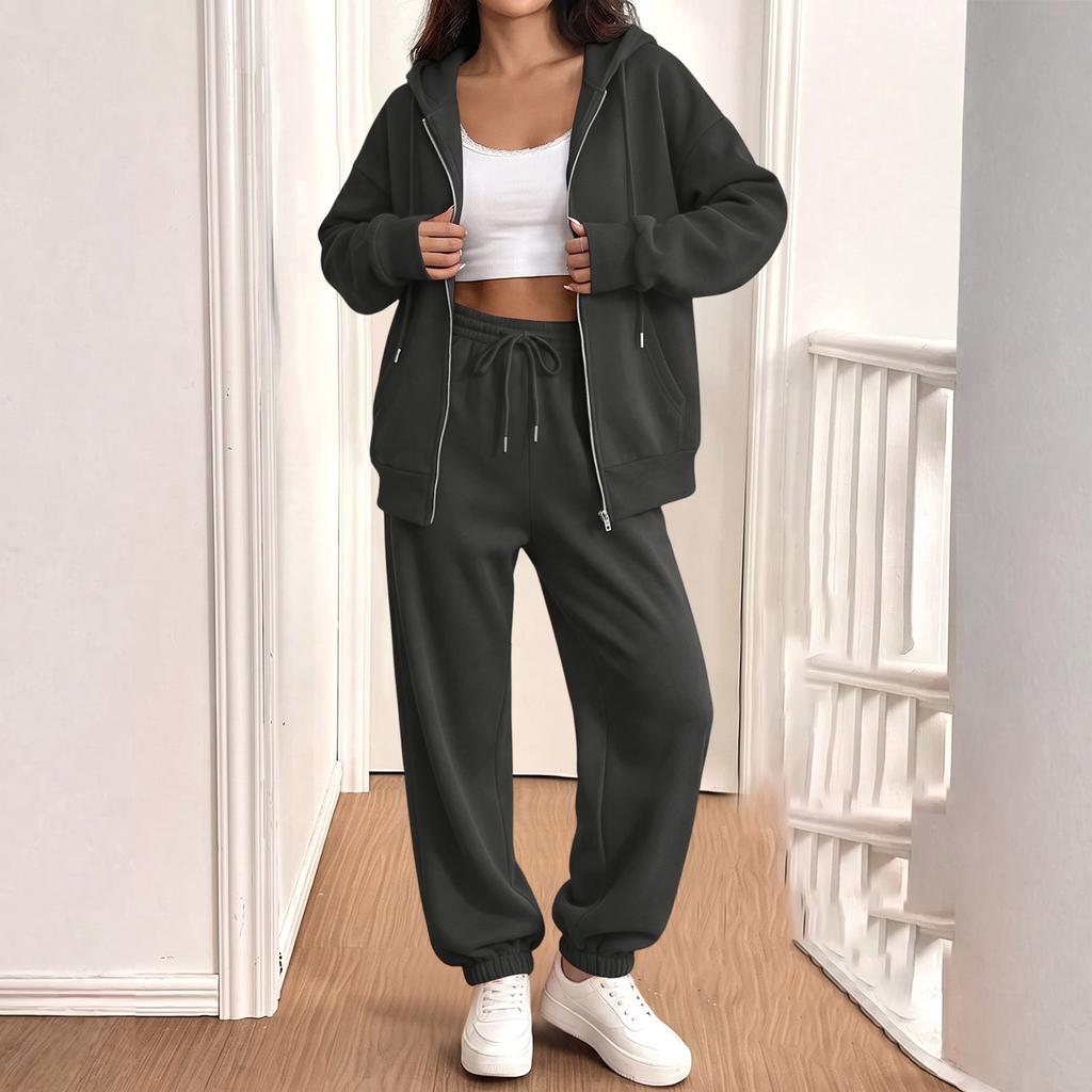 Women's Casual Sweatshirt Jacket and Jogger 2 Piece Set for Fall Winter Wear
