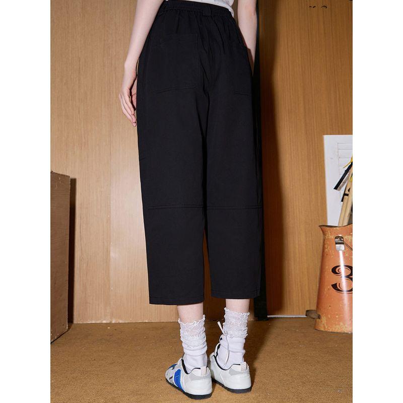 Coolhut Simple Large Pocket Cropped Pants Scimitar Pants 2025 Women's Casual Pants Loose Slimming Straight Pure Cotton
