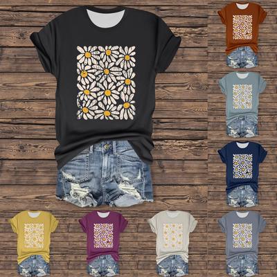 Women's Casual Printed T-Shirt Round Neck Pullover Short Sleeve Top