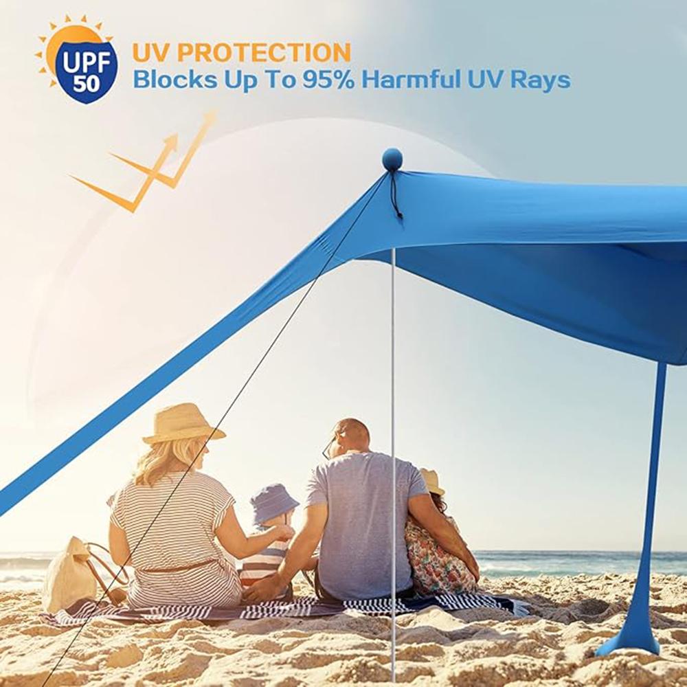 UPF50+ Beach Tent Sunshade 6.5x6.8ft Portable Pop-up Canopy with Windproof Ropes Storage Bag for Family Fishing Backyard Picnic