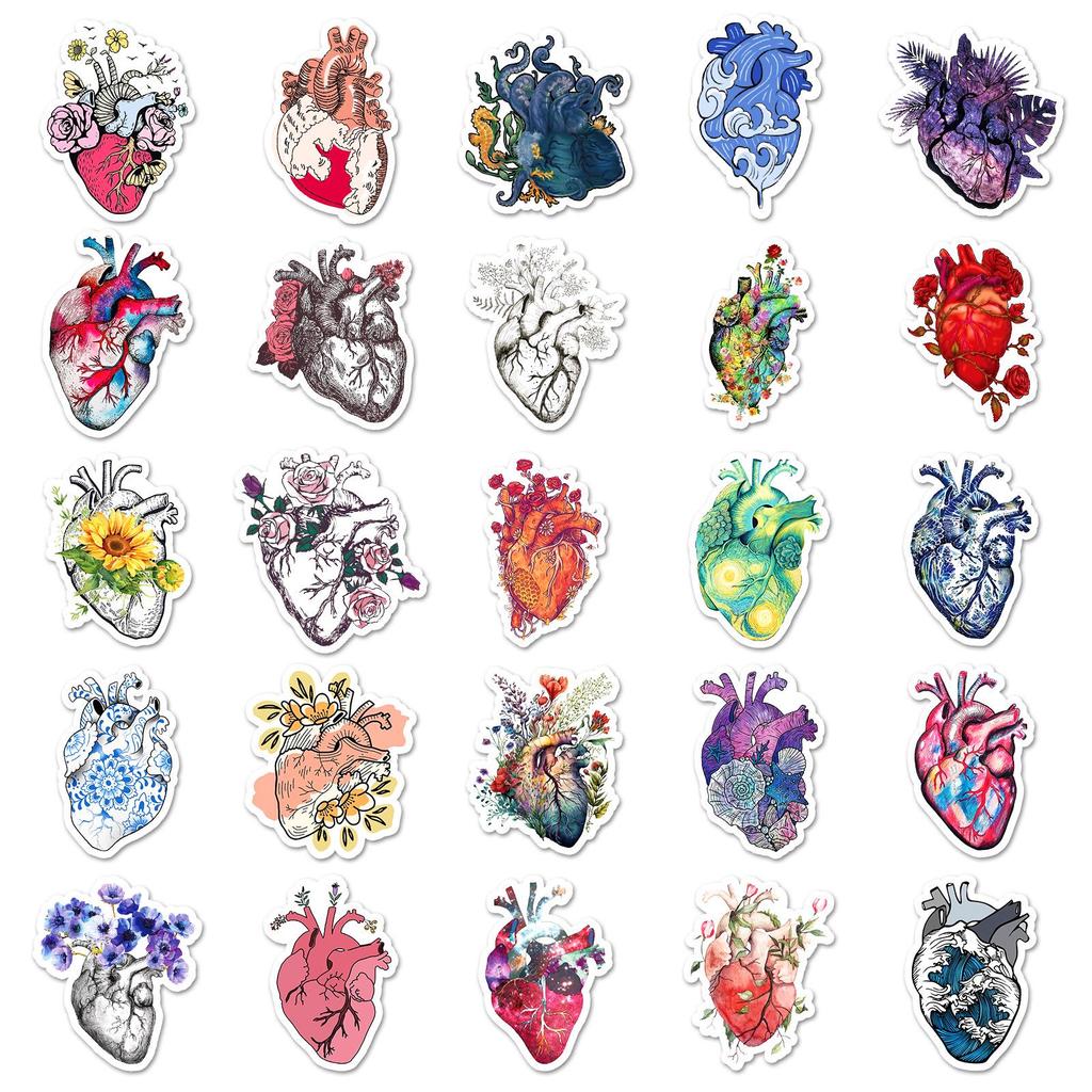 50 Heart Graffiti Stickers - Personalized Creative Decor for Water Cups, Skateboards, Phone Cases, and Luggage