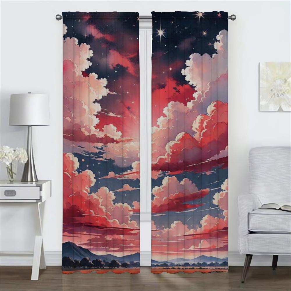 Curtains for Living Room Curtain Sky and Ocean Kitchen Curtains 2 Pieces Halloween Decoration Tulle for Bedroom Partition Camera