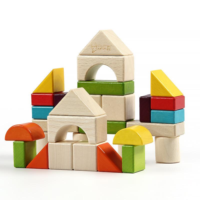 Wooden Beech Colored Building Block Assembled Toys Early Education Male and Female Treasure Children's Puzzle Large Granular Wood 2-3-6 Years Old
