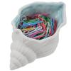 SHIDOW Conch-Shaped Ceramic Paper Clip Holder, Elegant Desk Organizer, Compact Paper Clip Dispenser for Office, School, and Home Use (White and Blue)