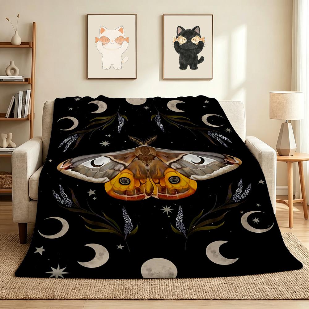 Moonlit Moth Flannel Blanket Throw Blanket Soft Warm Sofa Bed Camping Car home Decor Unique Christmas Gift C930189