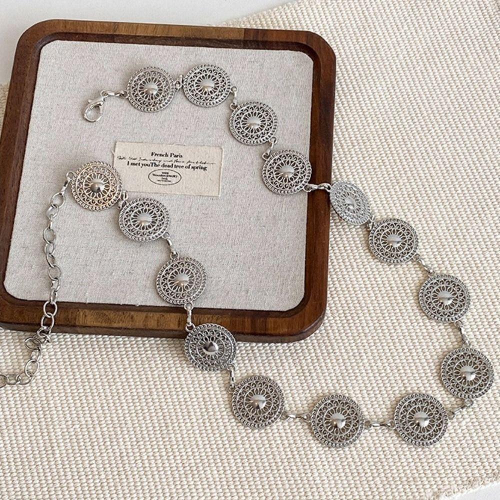 Elegant Bohemian Body Chain Silver Ethnic Belt Chain Metal Circular Ring Waist Chain  Girls