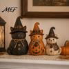 Autumn Harvest Home Decor 3Pcs Halloween Witch Cat Dog Statues, Resin Rustic Farmhouse Retro Pastoral Style Ornaments for Thanksgiving, Table