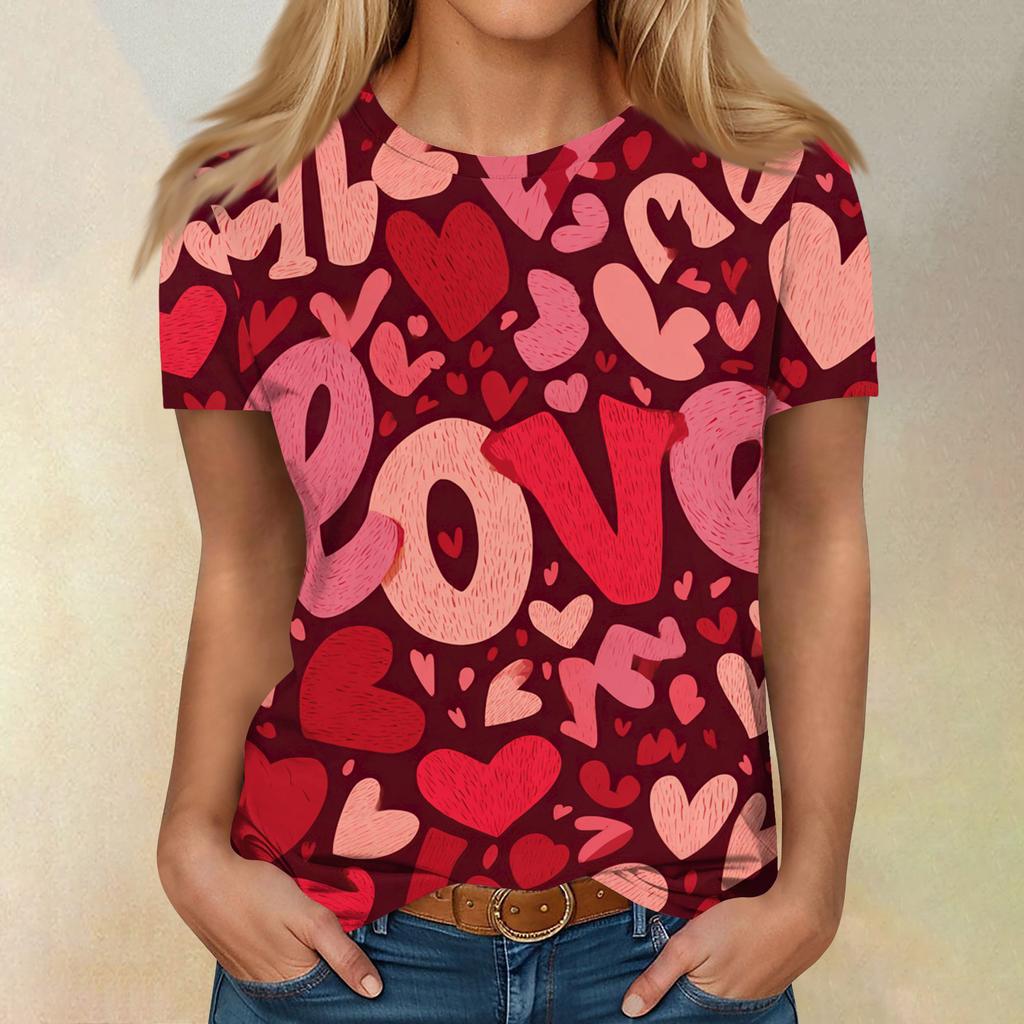 Women's Casual Fashion Valentine's Day Printed Short-Sleeve Top/T-Shirt