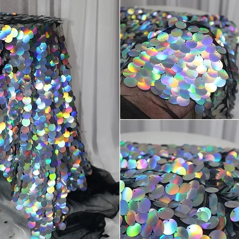 1,8 cm runder Paillettenstoff aus schwarzem Netzgarn, farbenfroh, für Hochzeiten, Geburtstage, Festivals, Partys, Bühnenhintergründe