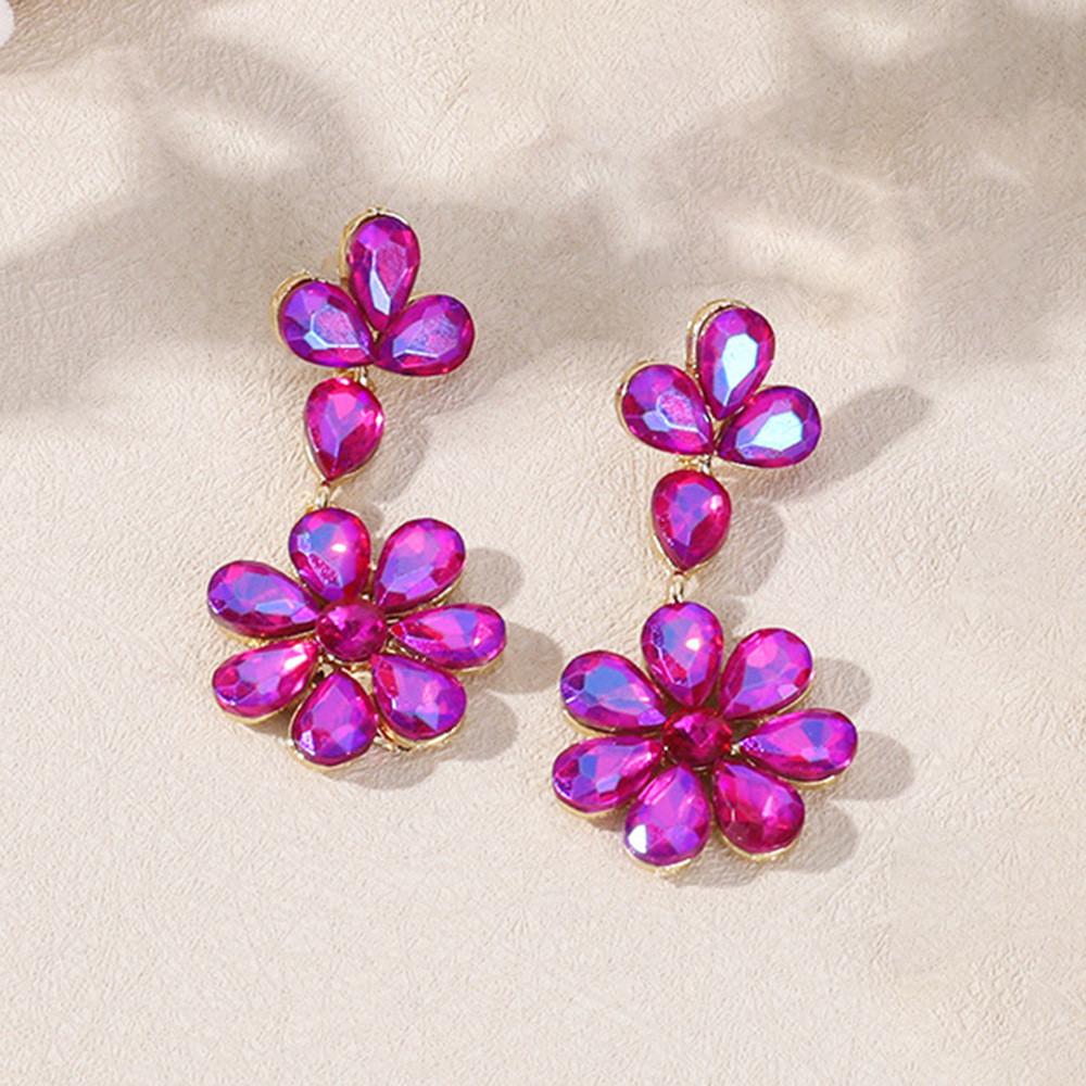 Water Crystal Peach Blossom Earrings For Women Party Evening Wear Fashion Jewelry