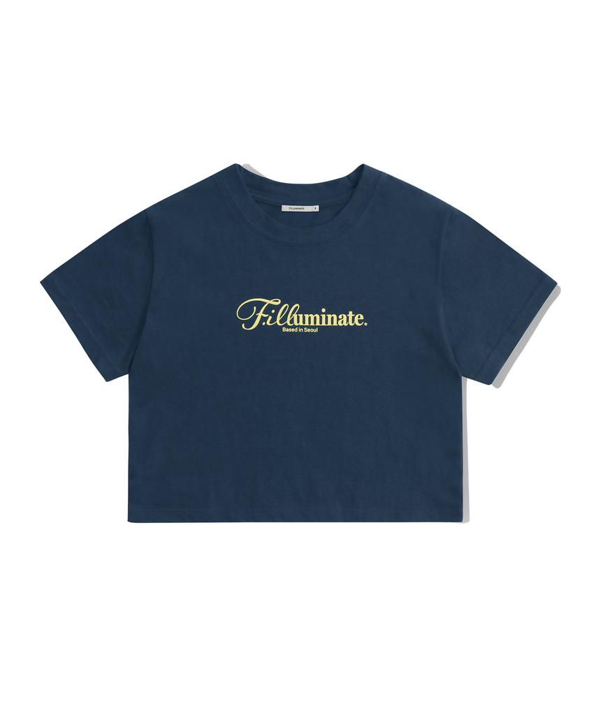 FILLUMINATE (W) Cursive Crop Tee-Navy