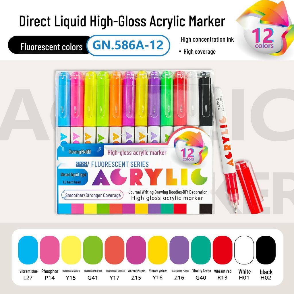 Guangna 586 Large Capacity Acrylic Paint Marker – Bleedproof, Layerable, High Gloss for DIY Projects