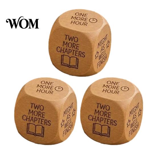 Interactive Reading Dice Wooden Decision Dice, 6-Sided Wood Engraved Quotes Prompt, Natural Bookish Daily Habit Tool Charm, Fun Companion Book