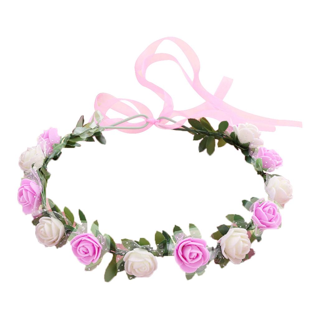 Boho Flower Headband Hair Wreath Floral Garland Crown  Headpiece with Ribbon