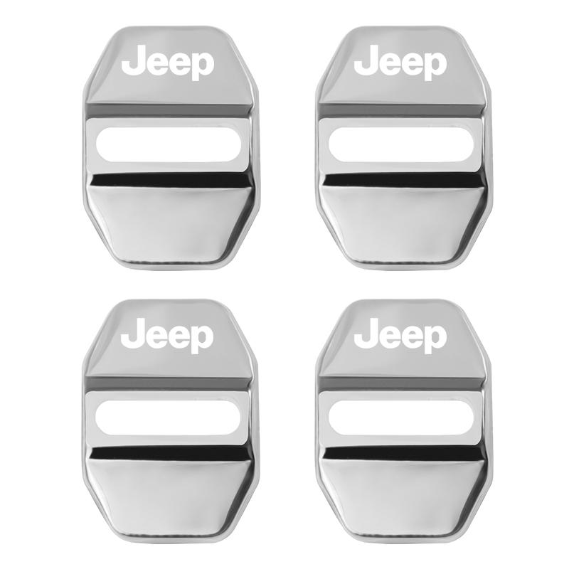 Cup Holders 4PCS Metal Car Door Lock Cover Protection Sticker For Jeep Wrangler JL JK Renegade Grand Compass Gladiator Cherokee