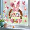 Easter Window Clings 2026 Pink Bunny with Flowers and Butterflies Static Clings for Glass Window Decoration Shop Window Decor