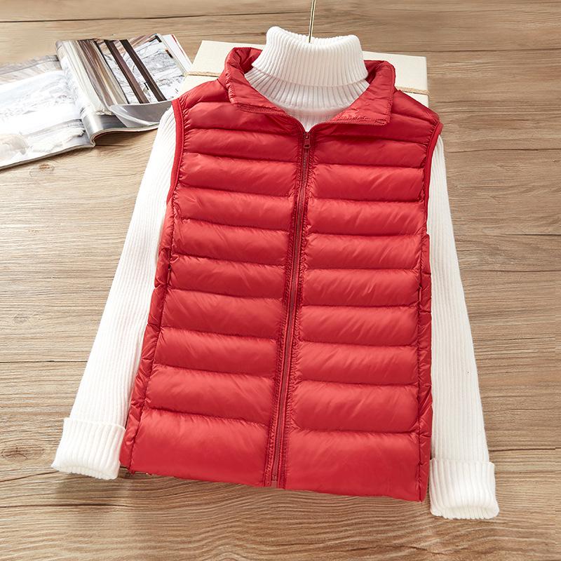 Women's Lightweight Korean Style Padded Down Sleeveless Vest - Short Stand Collar, Plus Size Trendy Outerwear