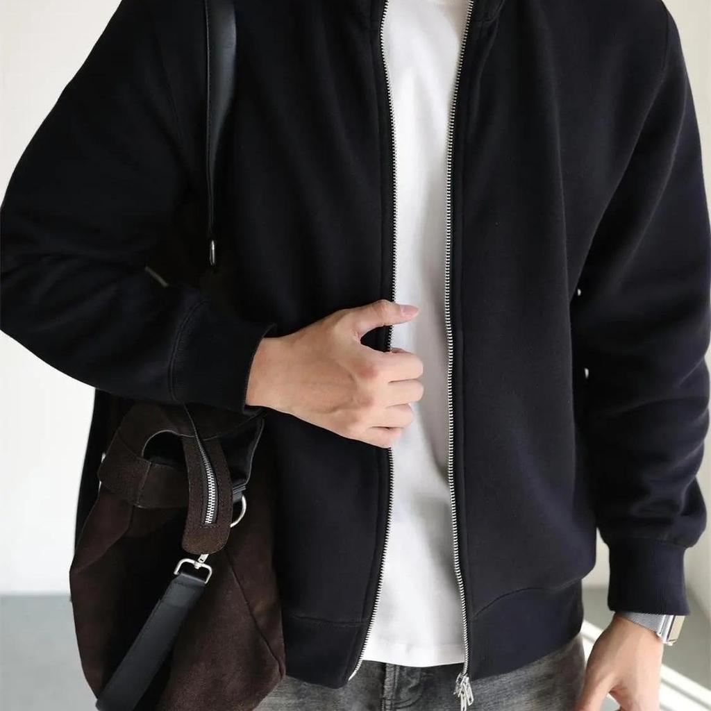 Herren Trendiges Sweatshirt mit Stehkragen und Reißverschluss im japanischen Stil: Knitterfest, Langärmelig, Lässige Business-Sportjacke für den Frühling