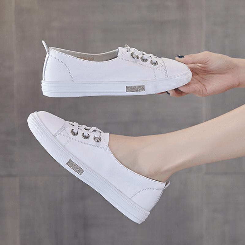 New Arrival Women's White Slip-On Sneakers with Elastic Band, Breathable and Versatile