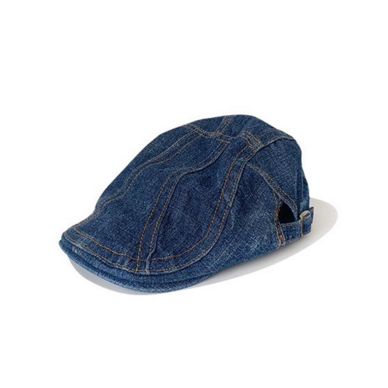 

Washed denim forward hat women s spring and autumn retro face small beret wearing a big head circumference hat original style normal head circumference (56-58cm)