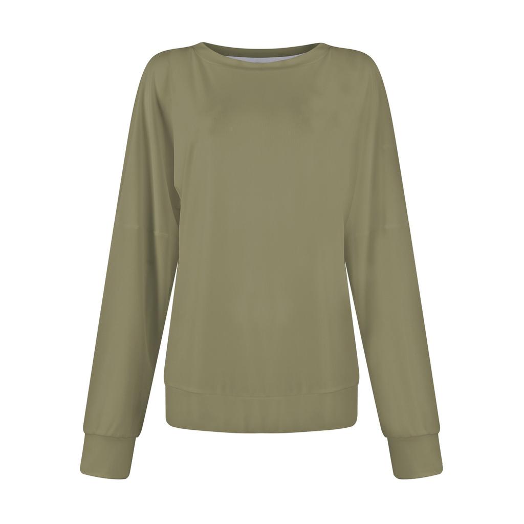 Moterų madingas vienspalvis siūlų ilgomis rankovėmis laisvas apvalios iškirptės megztukas