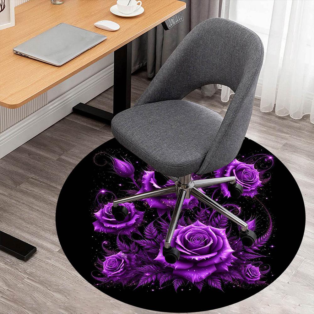 

1pc Purple Roses Round Chair mat Area Rug - Non-Slip, Floor Mat for Office, Bedroom, and Indoor Decor -1002100 80cm by 80cm