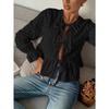 Women S Long Sleeve Lace Up Casual Solid Color Blouse